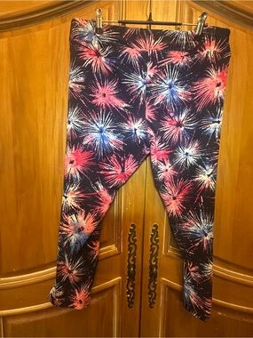 Woman’s Navy Leggings with Pink & Blue Firework Print